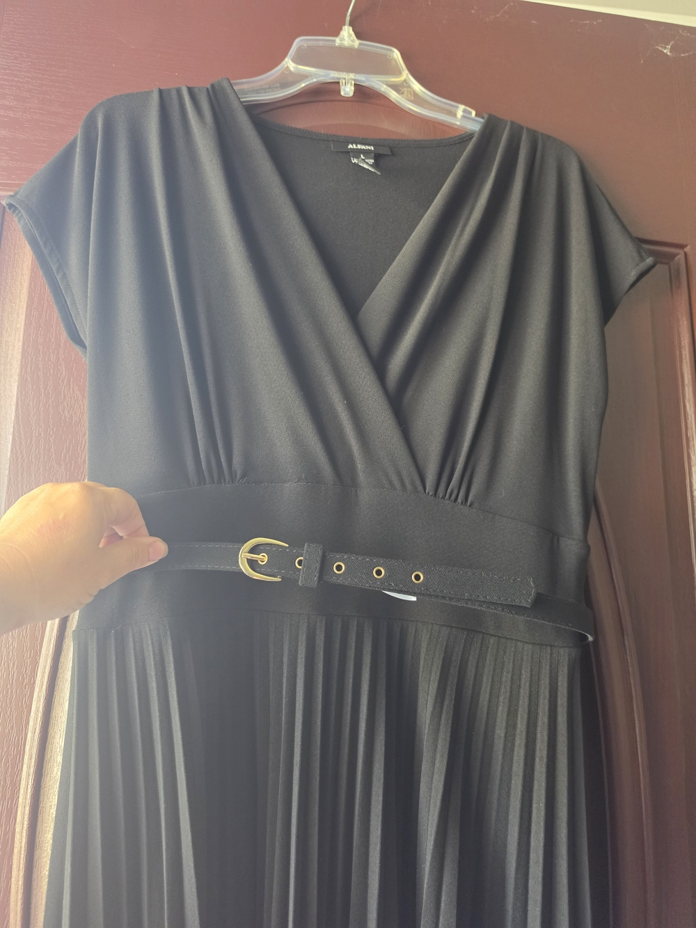 Alfani Black Pleated Belted Midi Dress